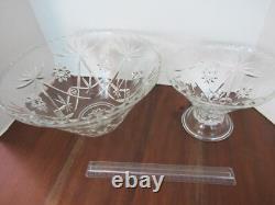 Punch Serving Bowl Cut glass 2pcs Large Set Heavy Thick Stackable Hourglass