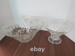 Punch Serving Bowl Cut glass 2pcs Large Set Heavy Thick Stackable Hourglass