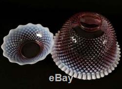 Punch Set, Fenton Rose Magnolia Opalescent Hobnail 12 cups punch bowl and base