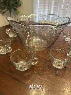 Punch Set Savannah Clear by Anchor Hocking 18 piece Bowl Cups Hooks Discontinued