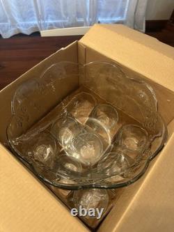 Punch Set Savannah Clear by Anchor Hocking 18 piece Bowl Cups Hooks Discontinued