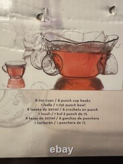Punch Set Savannah Clear by Anchor Hocking 18 piece Bowl Cups Hooks Discontinued