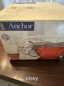 Punch Set Savannah Clear by Anchor Hocking 18 piece Bowl Cups Hooks Discontinued