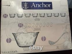 Punch Set Savannah Clear by Anchor Hocking 18 piece Bowl Cups Hooks Discontinued