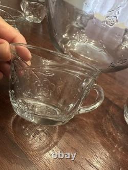 Punch Set Savannah Clear by Anchor Hocking 18 piece Bowl Cups Hooks Discontinued
