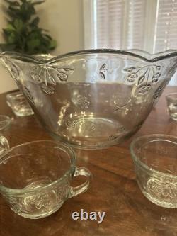 Punch Set Savannah Clear by Anchor Hocking 18 piece Bowl Cups Hooks Discontinued
