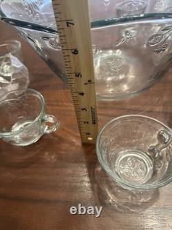 Punch Set Savannah Clear by Anchor Hocking 18 piece Bowl Cups Hooks Discontinued