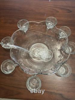 Punch Set Savannah Clear by Anchor Hocking 18 piece Bowl Cups Hooks Discontinued