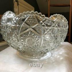 Punchbowl 12 quart Early american sawtooth brillant cut glass