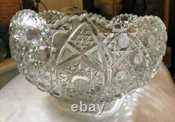 Punchbowl 12 quart Early american sawtooth brillant cut glass