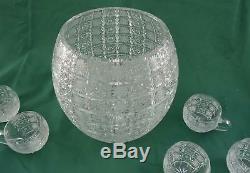 QUEENS LACE PATTERN PUNCH BOWL/ 6 CUP Brilliant Cut Crystal BOHEMIA CZECH glass