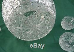 QUEENS LACE PATTERN PUNCH BOWL/ 6 CUP Brilliant Cut Crystal BOHEMIA CZECH glass