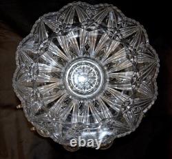 RADIUM CAMBRIDGE Antique EAPG Crystal Glass Stars Punch Bowl SET & LE Smith Cups