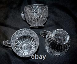 RADIUM CAMBRIDGE Antique EAPG Crystal Glass Stars Punch Bowl SET & LE Smith Cups