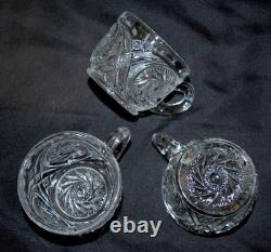 RADIUM CAMBRIDGE Antique EAPG Crystal Glass Stars Punch Bowl SET & LE Smith Cups