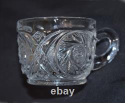 RADIUM CAMBRIDGE Antique EAPG Crystal Glass Stars Punch Bowl SET & LE Smith Cups