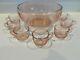 RARE 1930's Elegant Pink Depression Glass Punch Bowl 7 matching Punch Cups