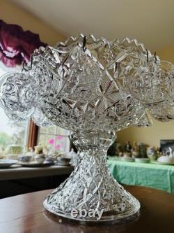 RARE ABP Fostoria Rosby Pattern XL Punch Bowl With Stand LADLE & 9 Cups Excellent