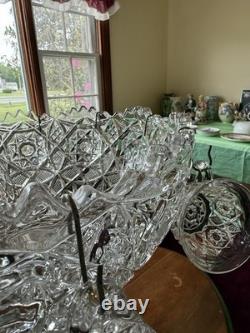 RARE ABP Fostoria Rosby Pattern XL Punch Bowl With Stand LADLE & 9 Cups Excellent