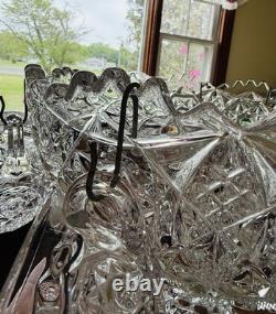 RARE ABP Fostoria Rosby Pattern XL Punch Bowl With Stand LADLE & 9 Cups Excellent