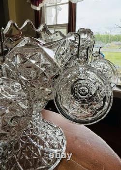 RARE ABP Fostoria Rosby Pattern XL Punch Bowl With Stand LADLE & 9 Cups Excellent