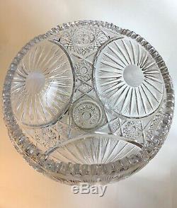 RARE AMERICAN BRILLIANT PERIOD (ABP) CUT GLASS Globe PUNCH BOWL /STAND 1880-1900
