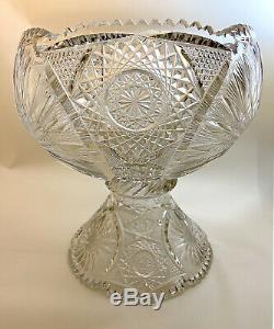 RARE AMERICAN BRILLIANT PERIOD (ABP) CUT GLASS Globe PUNCH BOWL /STAND 1880-1900
