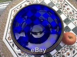 RARE Antique 8 X 5 Gilded Engraved BRISTOL COBALT BLUE Footed Fruit Punch Bowl