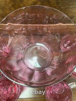 RARE Antique Cranberry Pink Punch Bowl Set