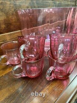 RARE Antique Cranberry Pink Punch Bowl Set