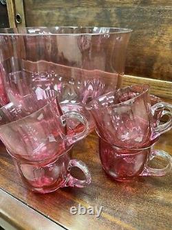 RARE Antique Cranberry Pink Punch Bowl Set