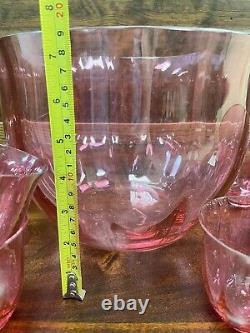 RARE Antique Cranberry Pink Punch Bowl Set