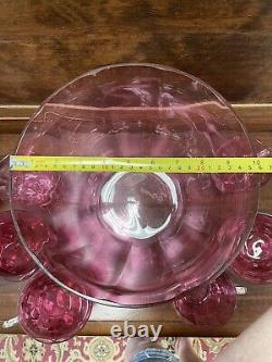 RARE Antique Cranberry Pink Punch Bowl Set