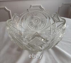 RARE Antique McKee Aztec Punch Bowl /1904 Pres Cut Glass/Large