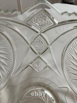 RARE Antique McKee Aztec Punch Bowl /1904 Pres Cut Glass/Large