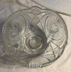 RARE Antique McKee Aztec Punch Bowl /1904 Pres Cut Glass/Large