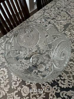 RARE Antique McKee Aztec Punch Bowl /1904 Pres Cut Glass/Large