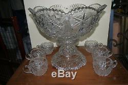RARE! Antique McKee YUTEC Punch Bowl, Pedestal, 6 Cups Near Mint Hard to Find