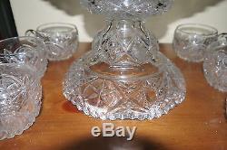 RARE! Antique McKee YUTEC Punch Bowl, Pedestal, 6 Cups Near Mint Hard to Find