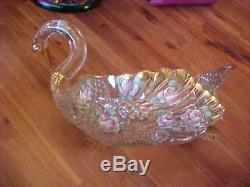 RARE CAMBRIDGE PUNCH BOWL SWAN GOLD AND FLORAL DECORATED