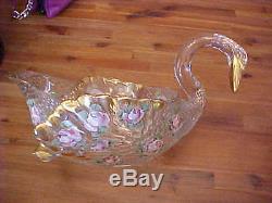 RARE CAMBRIDGE PUNCH BOWL SWAN GOLD AND FLORAL DECORATED
