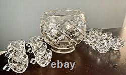 RARE COLONY Heavy Glass Crystal Punch Bowl 12 Cups Deep Cut Diamond MURFRESBORO