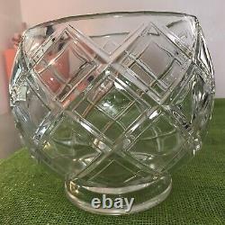 RARE COLONY Heavy Glass Crystal Punch Bowl MCM 9 Cups Deep Diamond Footed TAMPA