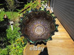Rare Fenton Carnival Glass Punch Bowl Wreath Of Roses Persian Medallion L@@k Nr