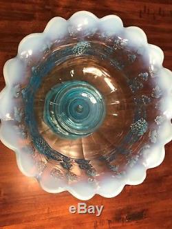 RARE Fenton 14 piece Stiegel Blue Opalescent Paneled Grape Punch Bowl Set