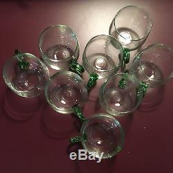 RARE! Glass Punch Bowl Set Modern Green Vintage Mid Century 8 Cups