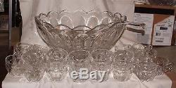 RARE HEISEY PURITAN aka Colonial #341 Punch Set Bowl with 23 cups & Glass Ladle
