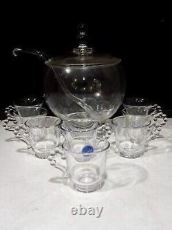 RARE Imperial Crystal Candlewick Family Punch Bowl Set 8 Cups Ladle 400/139/77