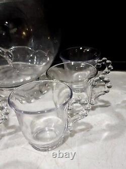 RARE Imperial Crystal Candlewick Family Punch Bowl Set 8 Cups Ladle 400/139/77