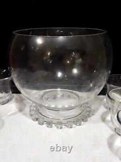 RARE Imperial Crystal Candlewick Family Punch Bowl Set 8 Cups Ladle 400/139/77